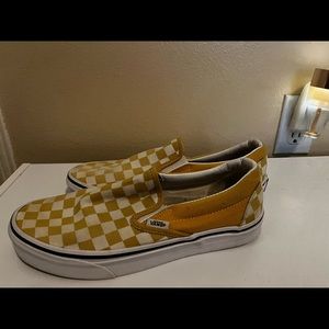 Yellow checkered slip on Vans